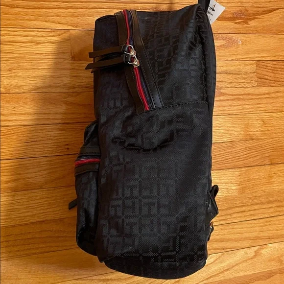 NWT Tommy Hilfiger Black Backpack with Red Trim and Logo Jacquard - Picture 8 of 11